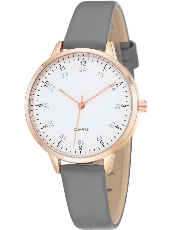Women\'s Grey White Dainty Analog Leather Waterproof Reloj Para Mujer Wrist Watch main image 5
